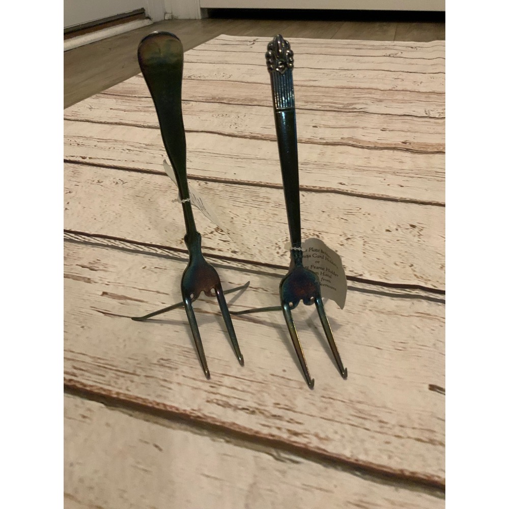 Antique Silverware Fork Card Picture Frame Holders Iridescent Set of 2